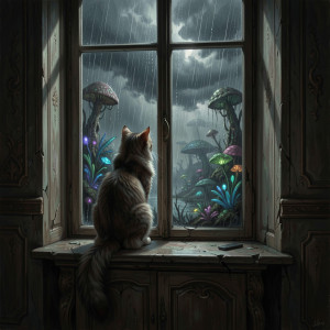 A lone, fluffy cat sits on the windowsill.jpg