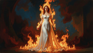 Beautiful woman in white dress engulfed in roaring flame.jpg