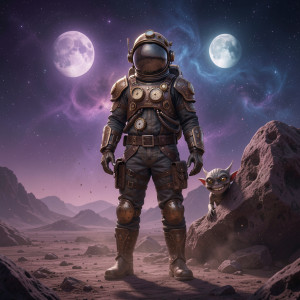 Steampunk Astronaut on Alien Planet with Nebula Sky.jpg