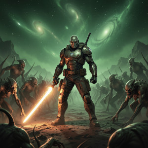 Cybernetic Warrior Fights Aliens in Film Noir Style.jpg