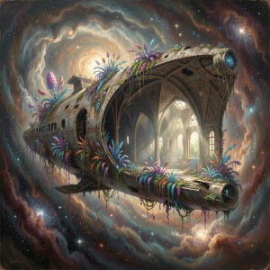 Derelict Spaceship Consumed by Flora in Cosmic Nebula.jpg