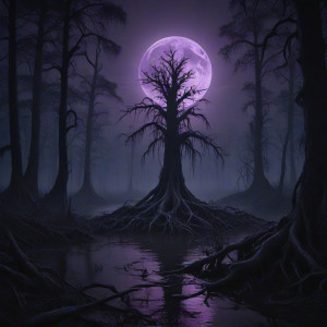 Menacing presence in the Louisiana swamp under full round purple moon - JXL.jpg