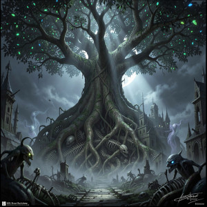 Ancient Bioluminescent Tree Overlooking Skeletal City.jpg
