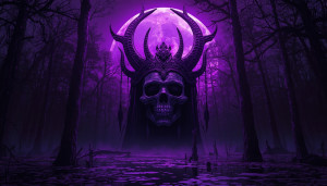 Face of Goddess of Death over Louisiana swamp under full round purple moon.jpg