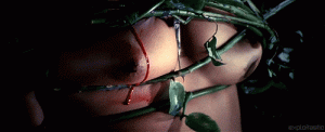 Женщине режут грудь стеблями роз.gif