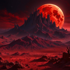 Demonic mountain in Arizona desert under full round blood-red Moon.jpg