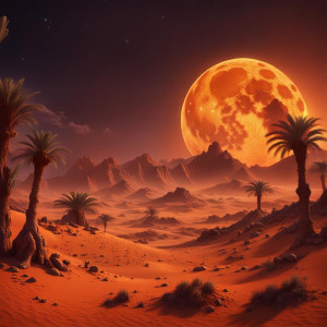 Demonic oasis in Sahara desert under full round orange Moon.jpg