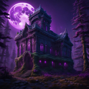Monstrous building in the Oregon forest under full round purple moon.jpg