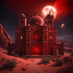Catholic monastery in the desert under full round blood-red moon.jpg