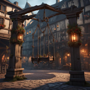 Gallows in the market square in medieval town.jpg