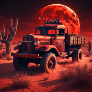 Vintage demonic truck in Arizona desert under full round blood-red Moon.jpg