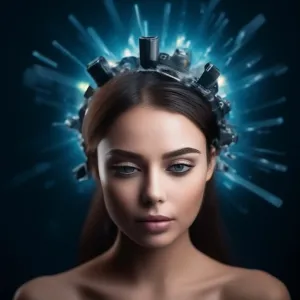 Микросхемы в голове красивой женщины.webp