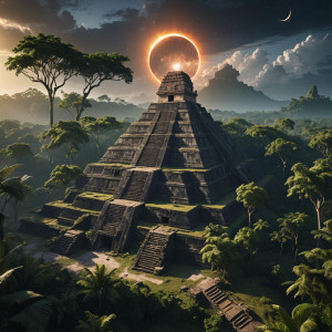 Solar eclipse over abandoned haunted Mayan pyramid in Central American jungle.jpg