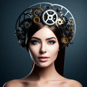 Сложный механизм в голове красивой женщины.webp