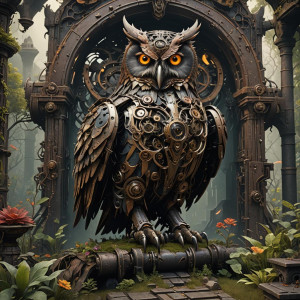 Giant demonic mechanical owl in the Garden of Hell.jpg