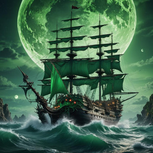 Giant demonic frigate in Devil’s Sea under full round green Moon.jpg