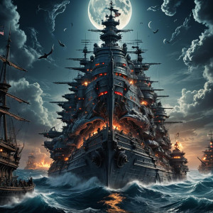 Giant demonic battleship in Devil’s Sea under full round blue Moon.jpg