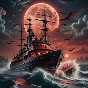 Giant demonic speedboat in Devil’s Sea under full round blood-red Moon.jpg