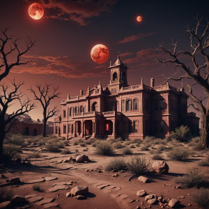 Haunted mental asylum in Arizona desert under full round blood-red moon.jpg