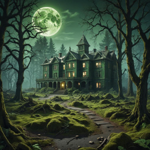 Haunted mental asylum in Oregon forest under full round green moon.jpg