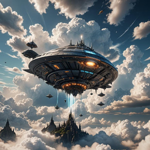 Giant alien spaceship over beautiful white thick clouds.jpg