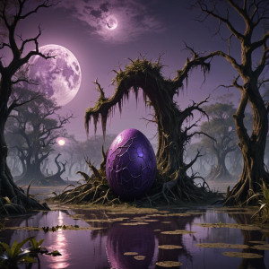 Giant demonic egg in the Louisiana swamp under full round purple moon.jpg