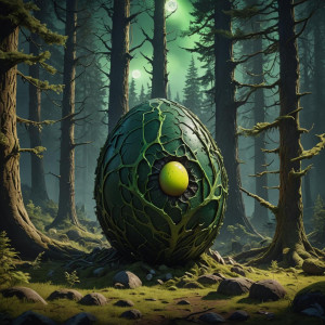 Giant demonic egg in the Oregon forest under full round green moon.jpg