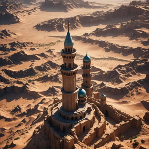 Minaret on the top of the tower in Arabian desert.jpg