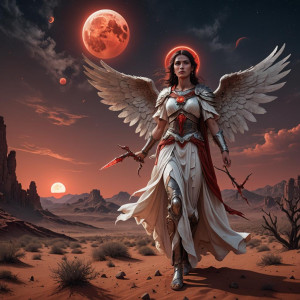 Female angelic being in the desert under full round blood-red  moon.jpg